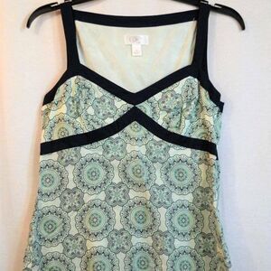 Ann Taylor LOFT Green Black Medallion Sleeveless Blouse Petite Size 4P 4 Petite